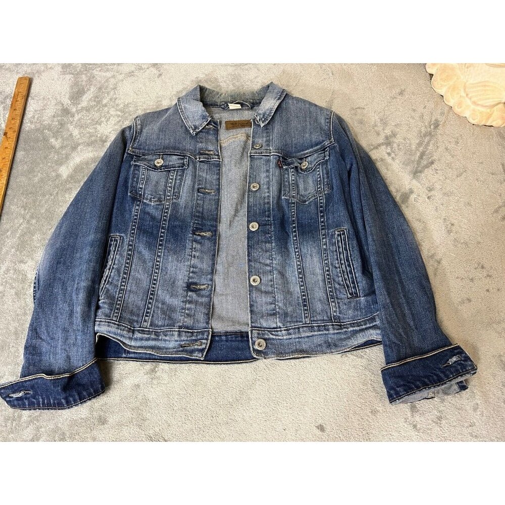 Levis Jacket Womens Size Medium Blue Denim Medium Wash Trucker Button Retro - Picture 10 of 10